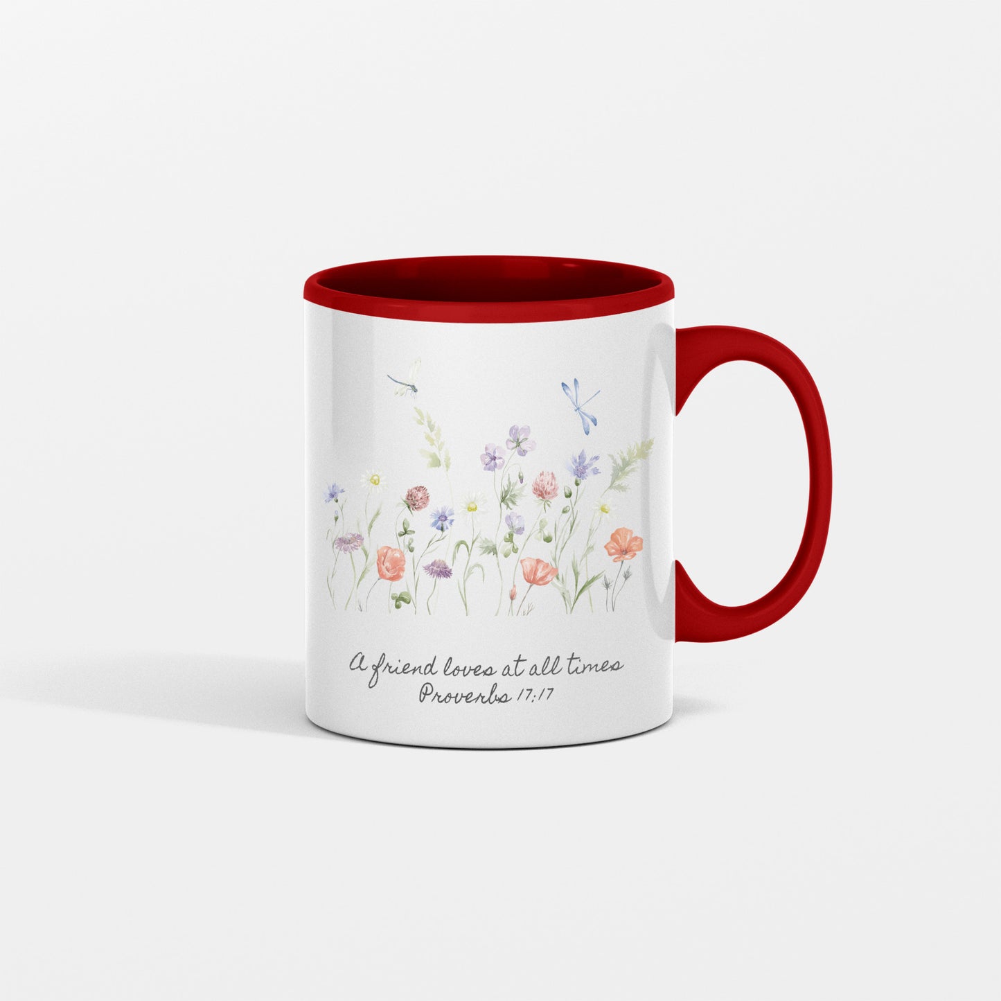 Floral Ceramic Coffee Mug Gift - Inspirational Scripture for Friends - A friend loves at all times Proverbs 17:17