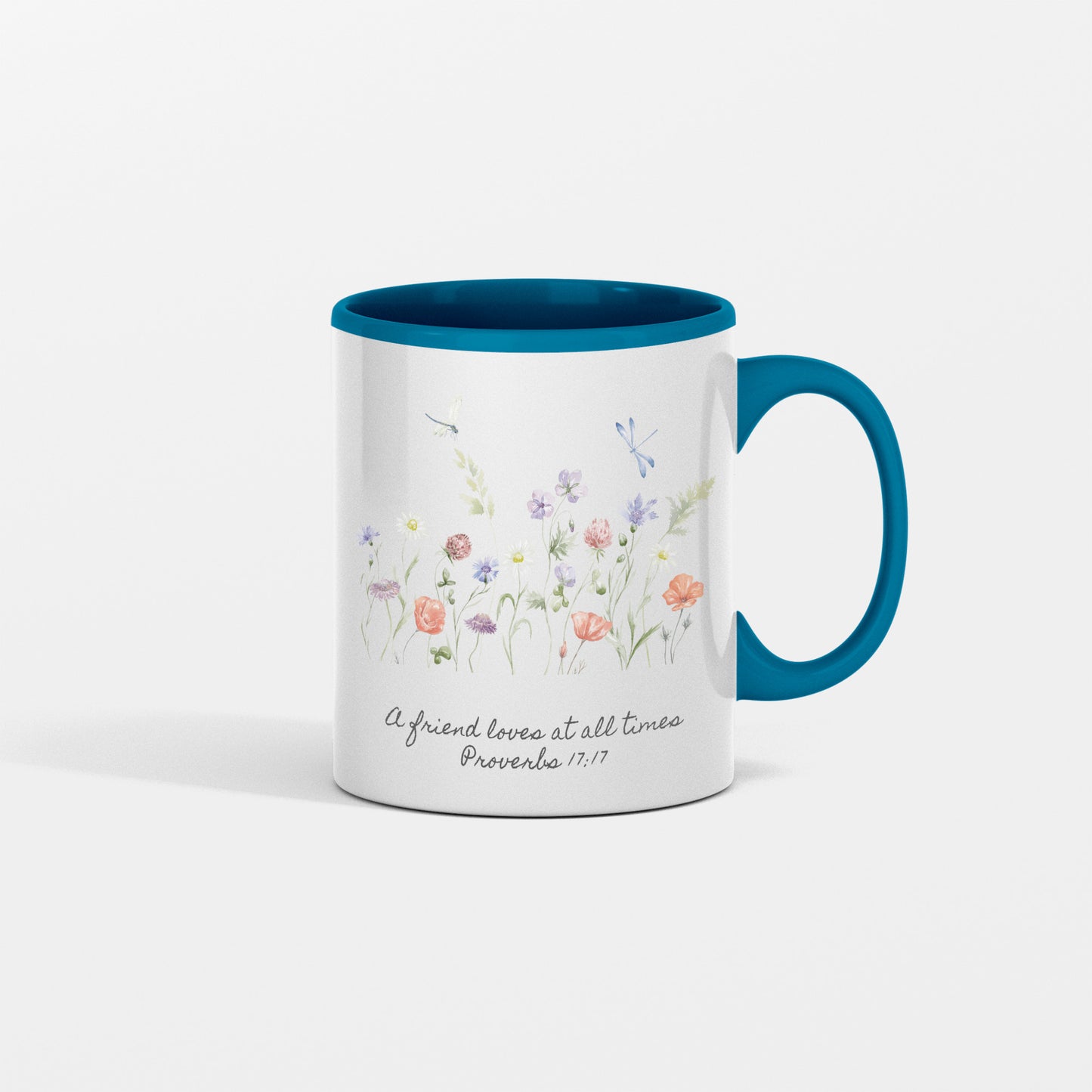 Floral Ceramic Coffee Mug Gift - Inspirational Scripture for Friends - A friend loves at all times Proverbs 17:17