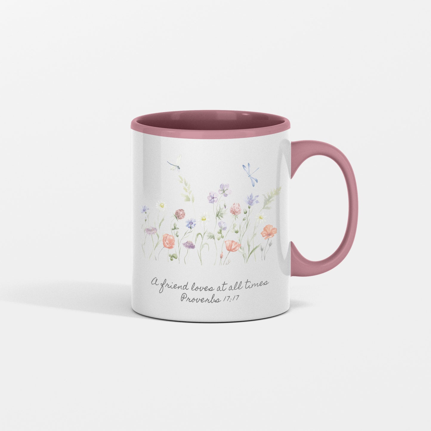 Floral Ceramic Coffee Mug Gift - Inspirational Scripture for Friends - A friend loves at all times Proverbs 17:17