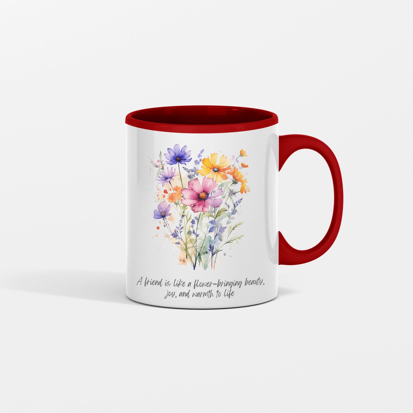 Inspirational Floral Ceramic Coffee Mug Gift - A friend is like a flower - bringing beauty, joy and warmth to life.