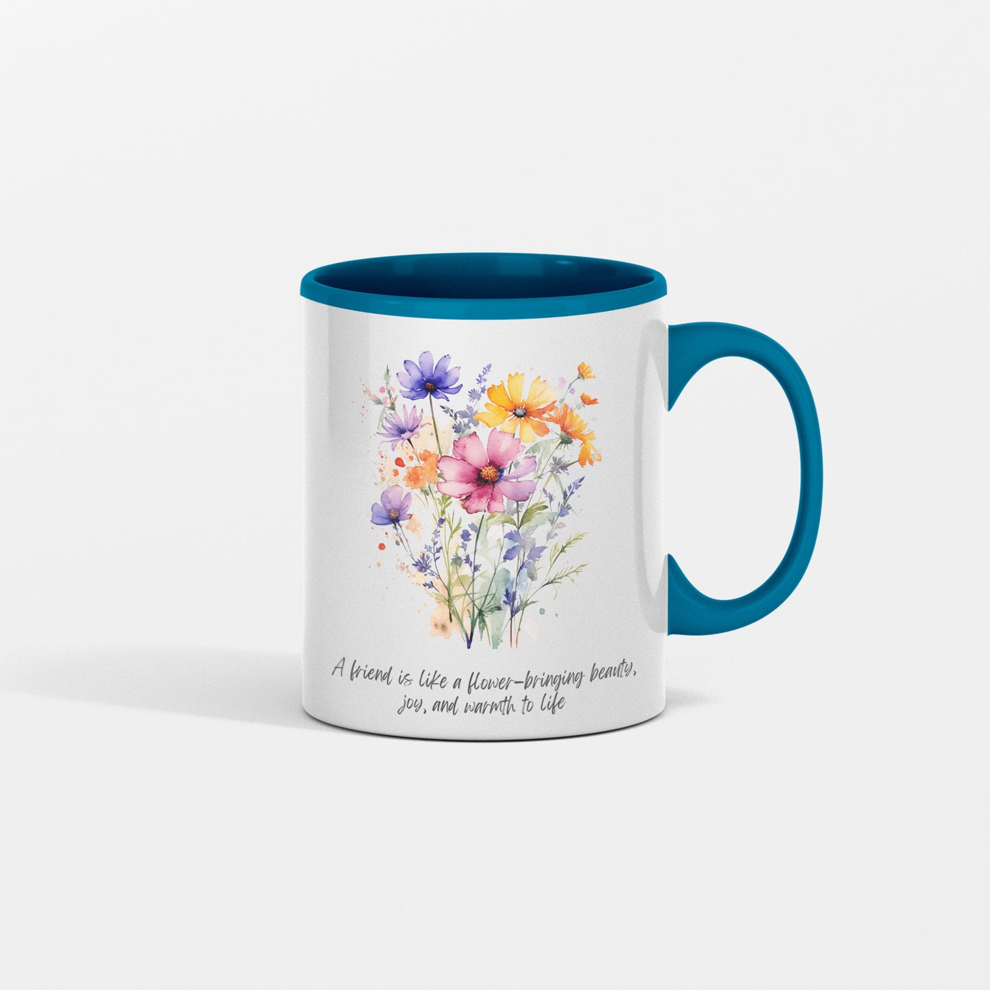 Inspirational Floral Ceramic Coffee Mug Gift - A friend is like a flower - bringing beauty, joy and warmth to life.