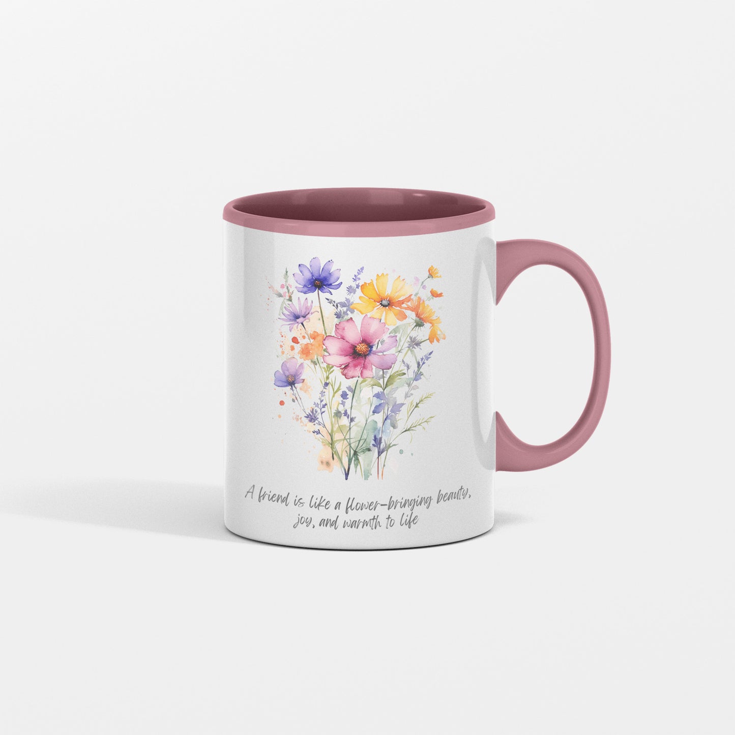 Inspirational Floral Ceramic Coffee Mug Gift - A friend is like a flower - bringing beauty, joy and warmth to life.