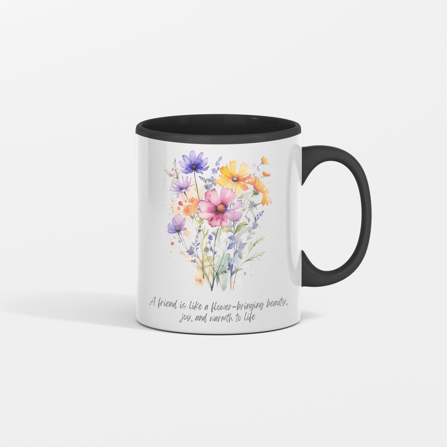 Inspirational Floral Ceramic Coffee Mug Gift - A friend is like a flower - bringing beauty, joy and warmth to life.